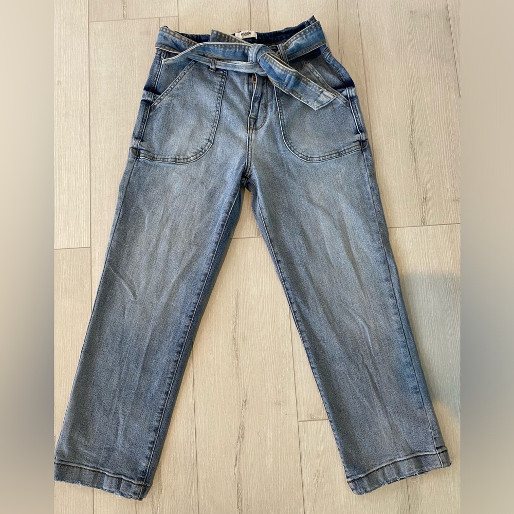 Kensie Tie Waist Cropped Jeans